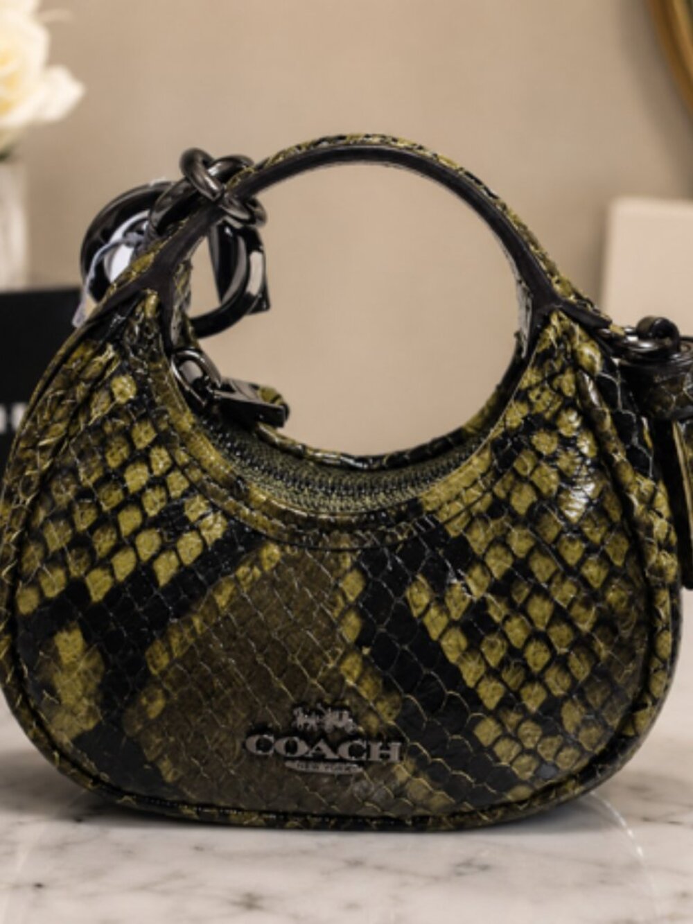NWT Coach Mini Carmen Snake Print Bag Charm Keychain CCF18 Olive Multi